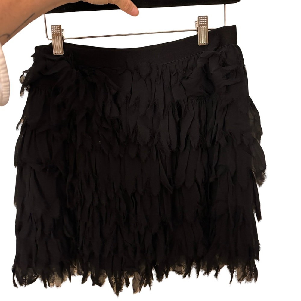 DKNY Black Silk Fringed Skirt